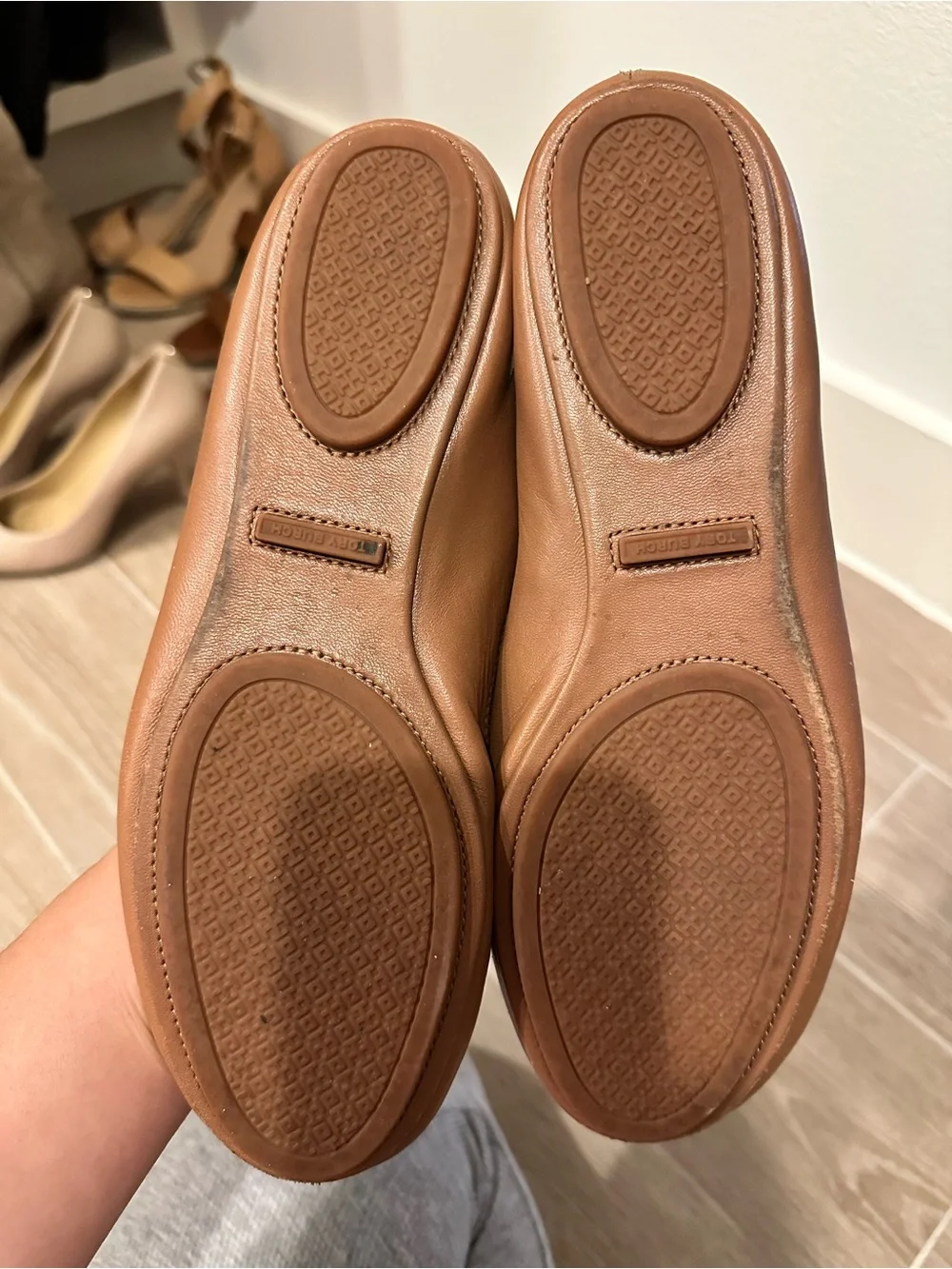 Tory Burch Minnie Cognac Leather Ballet Flats